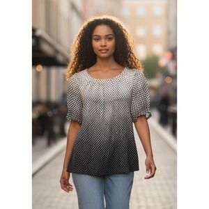 Women's Mixit Size XS Black And White  Dots  Blouse